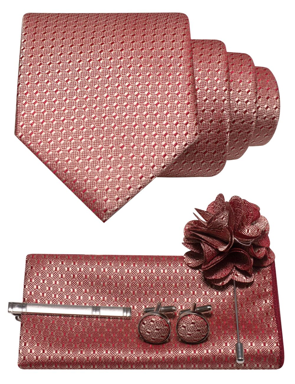 7078 Rose Gold Tie and Lapel Pin Necktie Pocket Square and Tie Clip